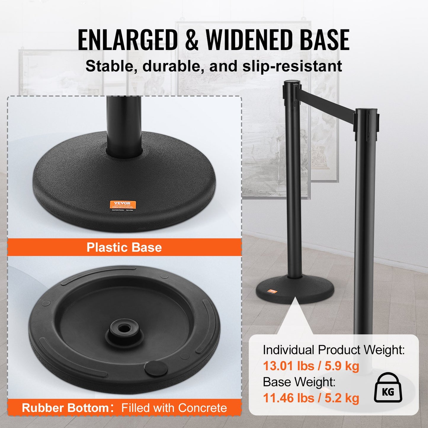 Crowd Control Stanchions, 6-Pack Crowd Control Barriers with 3PCS 6.5FT Black Retractable Belts, Plastic Stanchion Queue Post, Belt Barriers Line Divider Stanchion Set for Airport, Exhibition