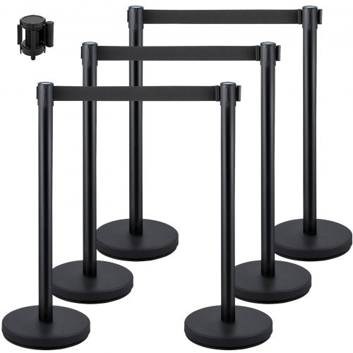 Crowd Control Stanchions, 6-Pack Crowd Control Barriers with 3PCS 6.5FT Retractable Belt, Stanchion Posts Queue Pole for Crowd Control Barriers, Easy Assembly