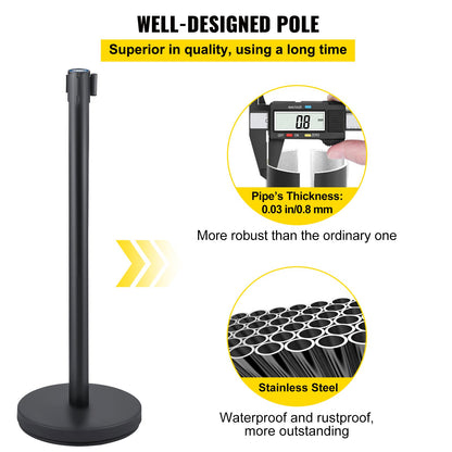 Crowd Control Stanchions, 6-Pack Crowd Control Barriers with 3PCS 6.5FT Retractable Belt, Stanchion Posts Queue Pole for Crowd Control Barriers, Easy Assembly