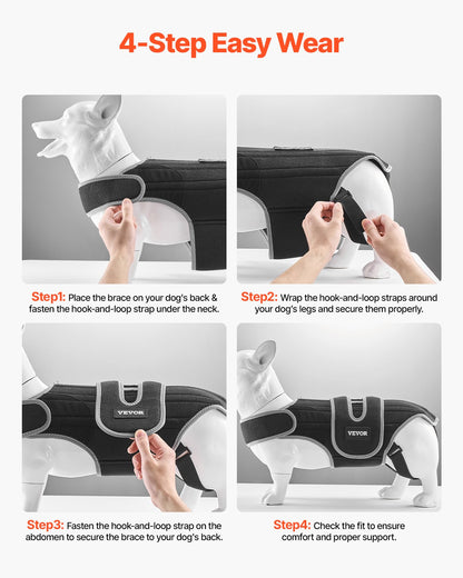 Ryggstöd för hundar vid intrauterin sjukdom, ortopediskt stöd för hundar, justerbart ryggstöd med reflekterande kant, ryggradsstöd för hundar för smärtlindring, sele för ryggstöd före och efter operation