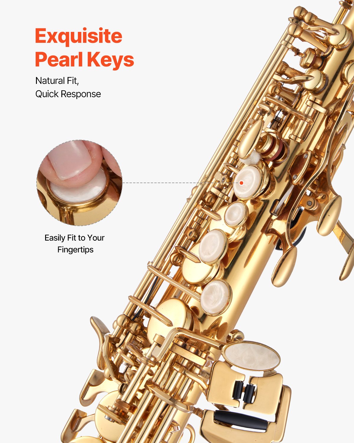 Straight Soprano Saxophone, B Flat, Brass Saxophone Beginner Kit with Carrying Case, Mouthpiece, Cleaning Cloth Rod, Gloves, Neck Strap, 23 Keys Soprano Sax Kit, for Beginners Students, Gold