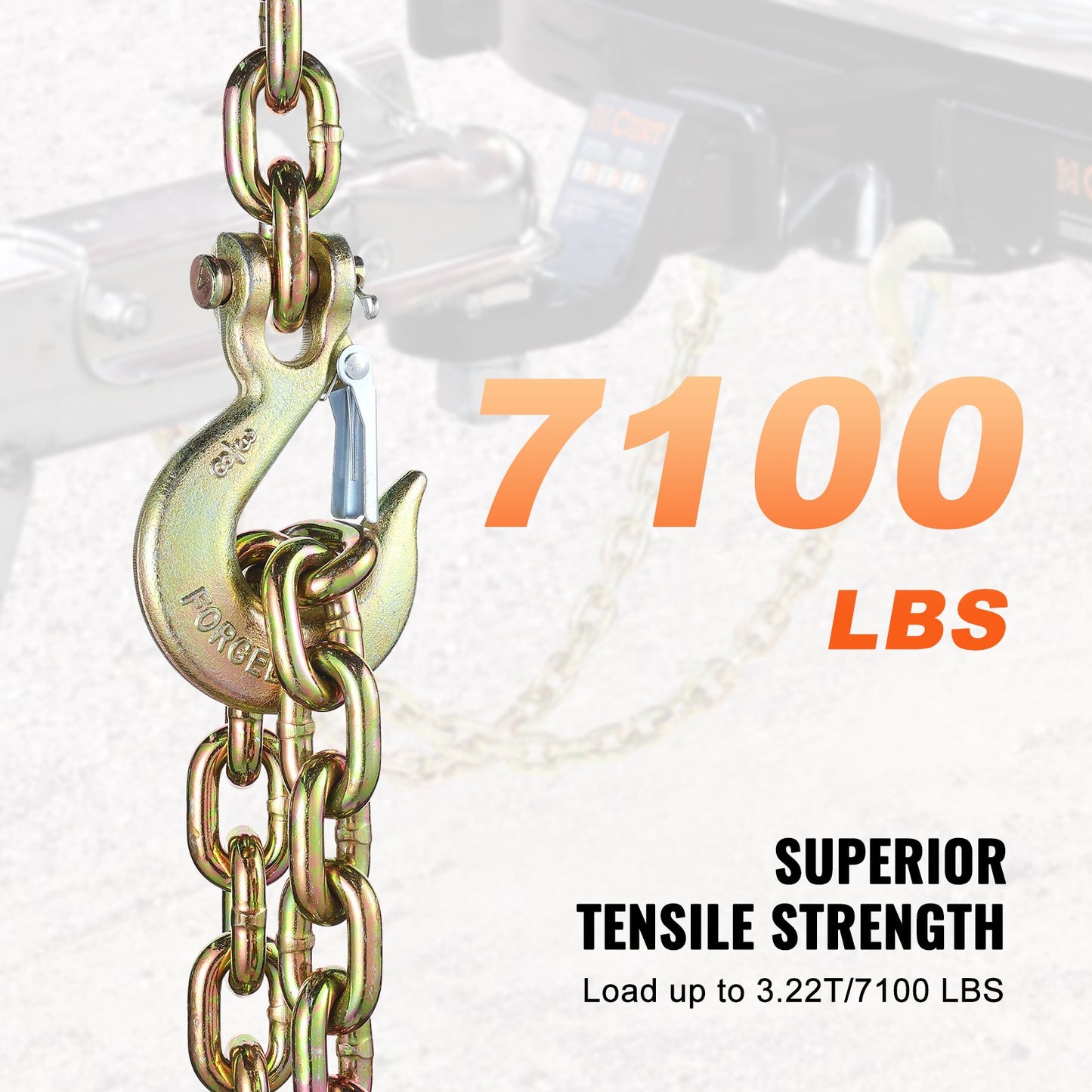 G80 Transport Binder Chain, 3/8" x 2.9' 2-Pack Tow Chain with Clevis Snap Hook, 7100 lbs Safe Working Load, Heavy Duty Logging Chain for Transporting Towing Truck Tie Down Binding Equipment