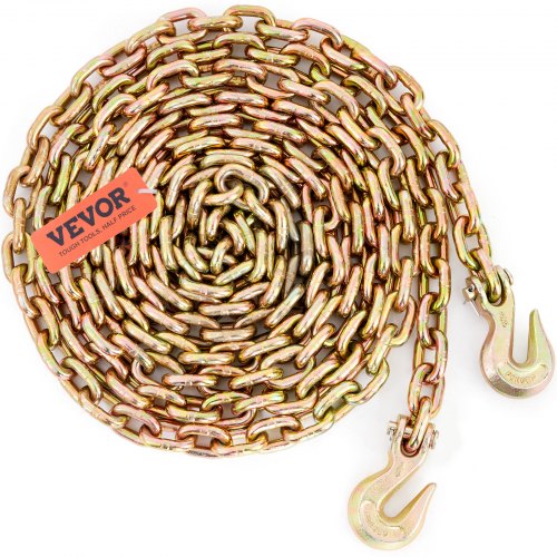 Transport Binder Chain, 3220 kg Working Load Limit, 0.95 cm x 6.1 m G80 Tow Chain Tie Down with Grab Hooks, DOT Certified, Galvanized Coating Manganese Steel for Dock Factory Construction Site