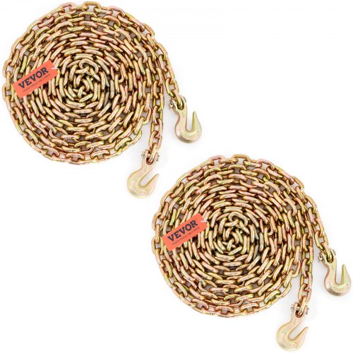 Transport Binder Chain, 3218.07 kg Working Load Limit, 9.53 mm x 6.10 m G80 Tow Chain Tie Down with Grab Hooks, DOT Certified, Galvanized Coating Manganese Steel for Dock Factory Construction Site, 2 Pack