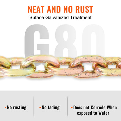 Transport Binder Chain, 3218.07 kg Working Load Limit, 9.53 mm x 6.10 m G80 Tow Chain Tie Down with Grab Hooks, DOT Certified, Galvanized Coating Manganese Steel for Dock Factory Construction Site, 2 Pack