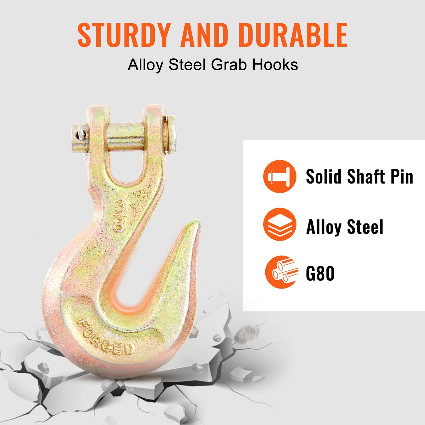 Transport Binder Chain, 3218.07 kg Working Load Limit, 9.53 mm x 6.10 m G80 Tow Chain Tie Down with Grab Hooks, DOT Certified, Galvanized Coating Manganese Steel for Dock Factory Construction Site, 2 Pack