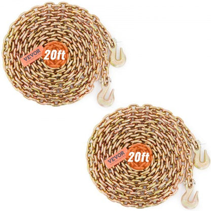 Transport Binder Chain, 4900lbs Working Load Limit, 5/16''x20' G80 Tow Chain Tie Down with Grab Hooks, DOT Certified, Galvanized Coating Manganese Steel for Dock Factory Construction Site, 2Pack