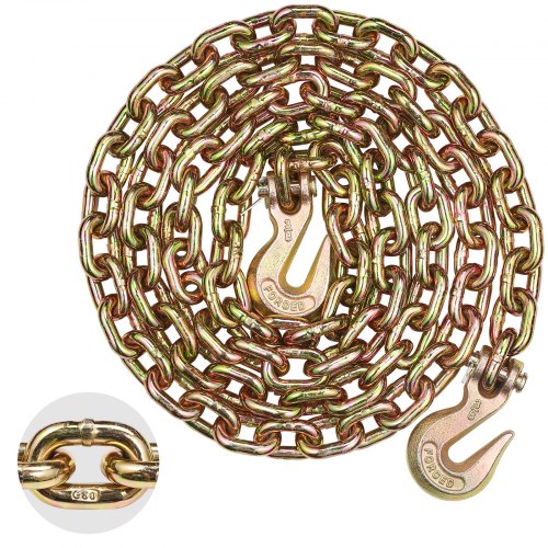 G80 Transport Binder Chain, 3/8" x 10.3' Tow Chain with Clevis Grab Hooks, 7100 lbs Safe Working Load, Heavy Duty Trailer Logging Chain for Transporting Towing Truck Tie Down Binding Equipment