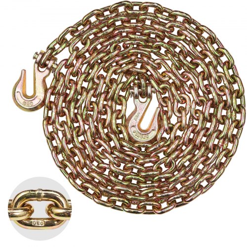 G80 Transport Binder Chain, 5/16" x 14.2' Tow Chain with Clevis Grab Hooks, 4900 lbs Safe Working Load, Heavy Duty Trailer Logging Chain for Transporting Towing Truck Tie Down Binding Equipment