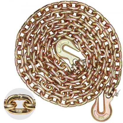 G80 Transport Binder Chain, 5/16" x 10.3' Tow Chain with Clevis Grab Hooks, 4900 lbs Safe Working Load, Heavy Duty Trailer Logging Chain for Transporting Towing Truck Tie Down Binding Equipment
