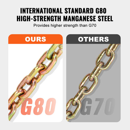 G80 transportkedja, 5/16" x 10,3' 2-pack bogserkedja med gaffelkrokar, 4900 lbs säker arbetsbelastning, kraftig skogsavverkningskedja för transport av bärgningsbilars fastspänningsutrustning