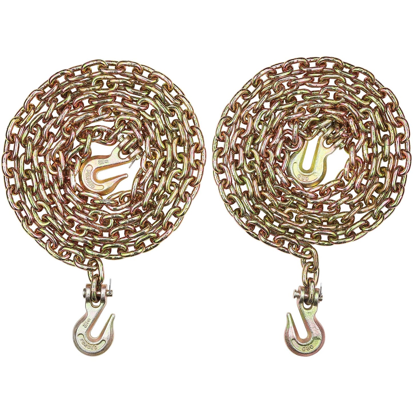 G80 Transport Binder Chain, 5/16" x 10.3' 2-Pack Tow Chain with Clevis Grab Hooks, 4900 lbs Safe Working Load, Heavy Duty Logging Chain for Transporting Towing Truck Tie Down Binding Equipment