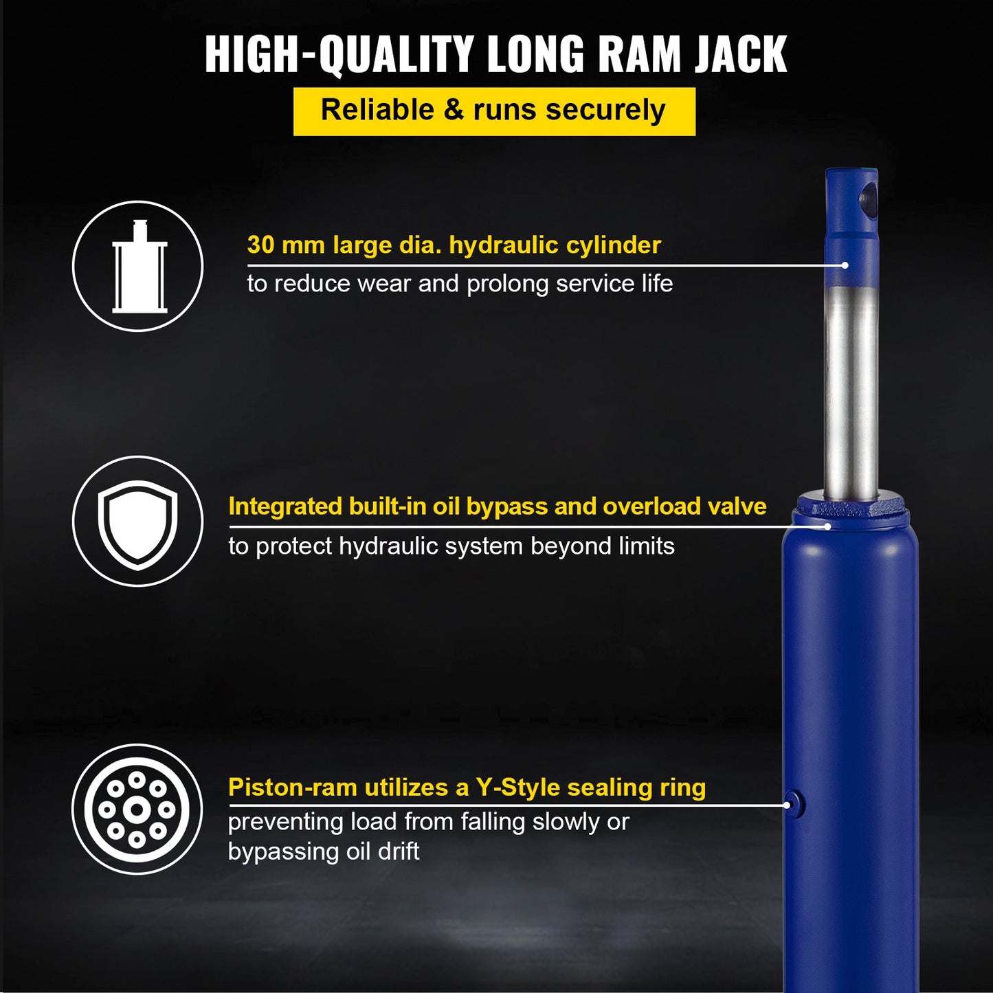 Hydraulic Long Ram Jack, 8 Tons/17363 lbs Capacity, with Single Piston Pump and Clevis Base, Manual Cherry Picker with Handle, for Garage/Shop Cranes, Engine Lift Hoist, Blue