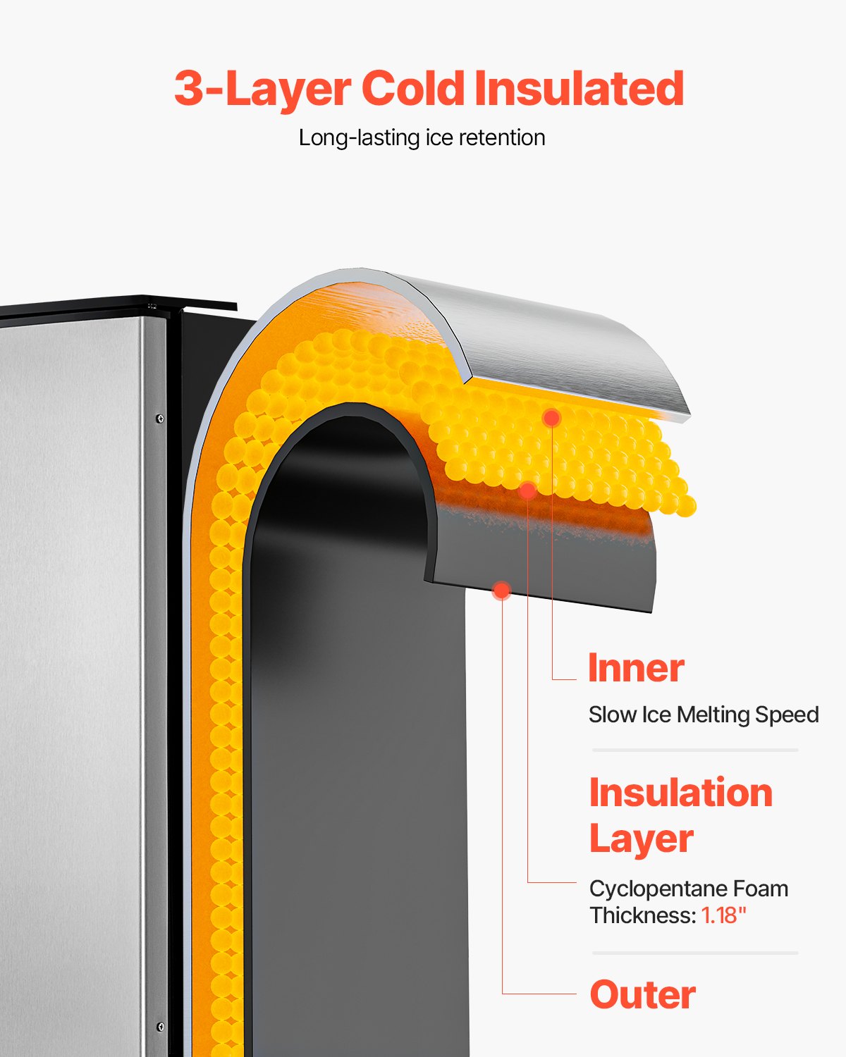 Inbyggd ismaskin för underbänkskiva, 80 lbs/dag Ismaskin för underbänkskiva med avloppspump, vändbar dörr, rostfritt stål, fristående ismaskin för kommersiellt hemkök