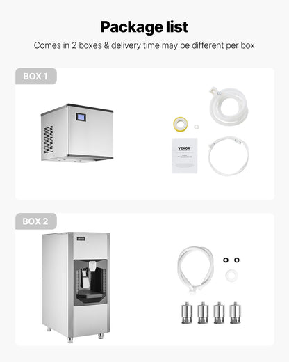 Kommersiell ismaskin, 145 kg/dag ismaskin, stor isbehållare för 75 kg med automatisk isdispensering på 10 kg/min, självrengörande ismaskin med pekskärm för bar, café, restaurang