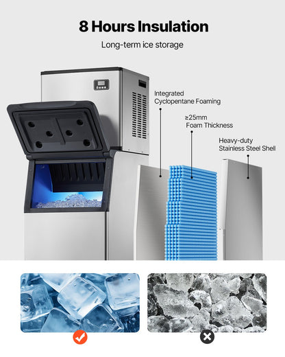 Commercial Ice Maker Machine, 181.4 kg/24H Ice-Making Machine with 136 kg Large Storage Bin, Auto Self-Cleaning Ice Maker with Touchscreen for Bar Cafe Restaurant Business Commercial