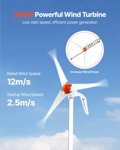 12V 400W solenergipaket för vindkraft, 2 st 100W monokristallina solpaneler + 200W vindturbin + MPPT vind-/solhybridsystemregulator för hemma, husbil, båt, camping, off-grid-applikationer
