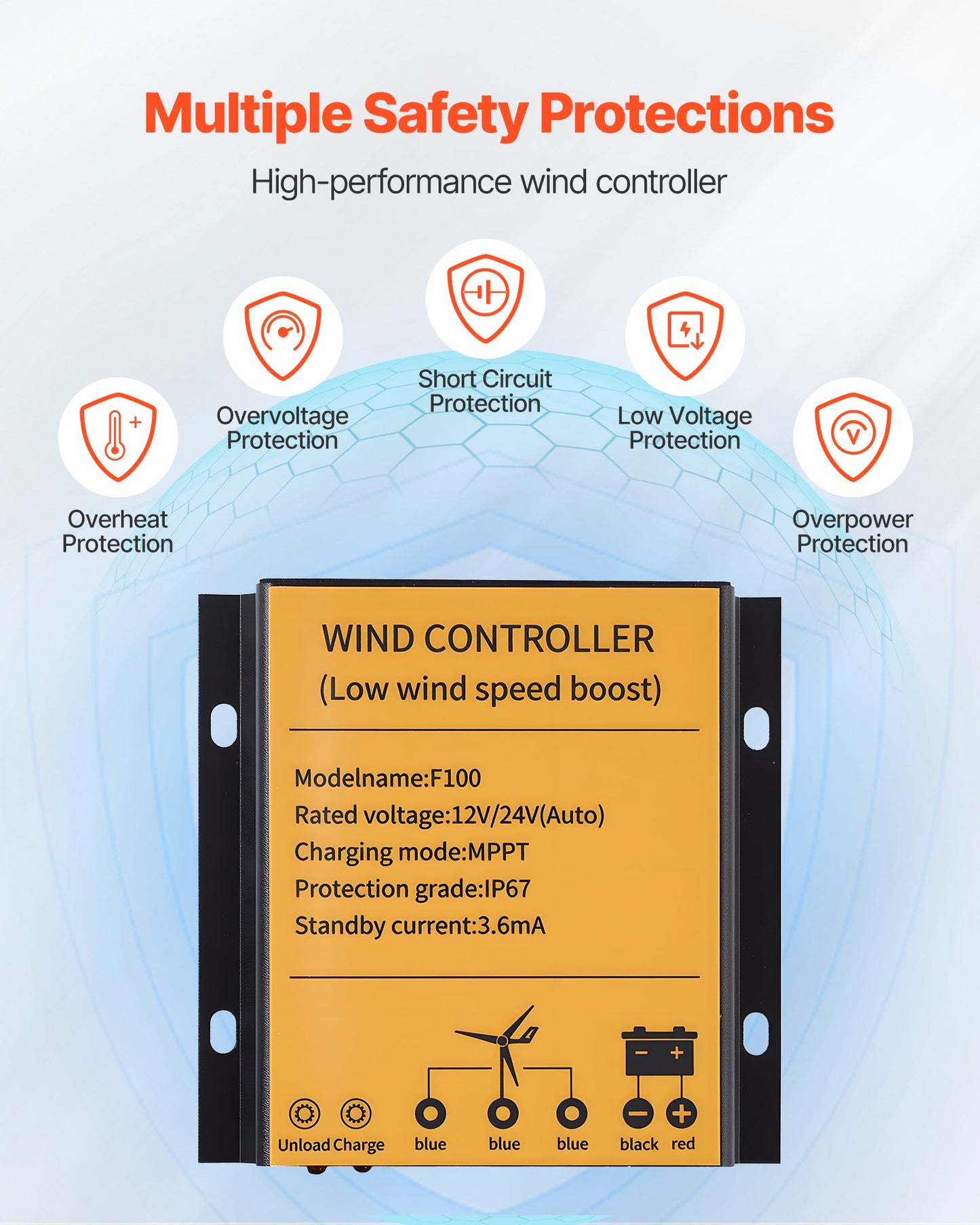 24V 1000W Solar Wind Power Kit, 6PCS 100W Monocrystalline Panel + 400W Wind Turbine & Controller + 25.6V 100Ah LiFePO4 Battery + 24V 3000W Hybrid Solar Inverter for Home Boat Cabin Farm Off-Grid