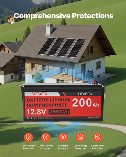 400W 12V Complete Solar Power Kit, 4*100W Monocrystalline Solar Panels + 12.8V 200Ah LiFePO₄ Battery + 40A MPPT Charge Controller + 2000W Power Inverter for RV Home Camping Boats Off-Grid