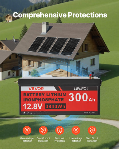 800W 12V Complete Solar Power Kit, 4*200W Monocrystalline Solar Panels + 12.8V 300Ah LiFePO₄ Battery + 60A MPPT Charge Controller + 2000W Power Inverter for Home, Small Farm, Cabin, Off-Grid