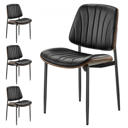 Modern Dining Room Accent Chairs Set of 4, Upholstered Leather Side Chair for Dining Tables, Space-Saving Kitchen Table Chair with Thick Cushions and Metal Legs, Black
