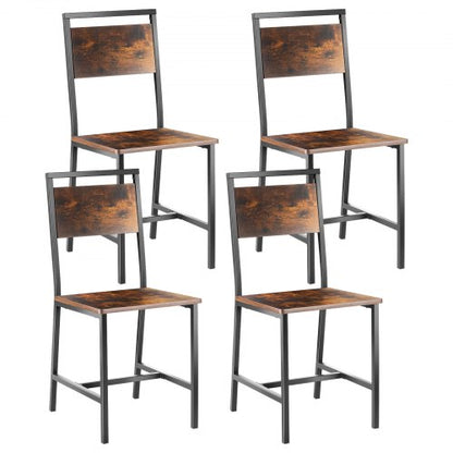 Dining Chairs Set of 4, Wooden Table Chairs with Metal Frame and Backrest, Easy to Assemble Leather Side Chair, Modern Farmhouse Walnut Chair for Kitchen Living Room, Rustic Brown and Black