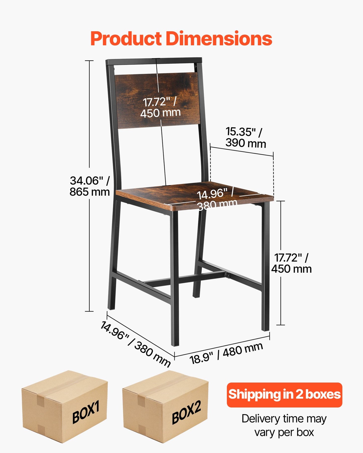 Dining Chairs Set of 4, Wooden Table Chairs with Metal Frame and Backrest, Easy to Assemble Leather Side Chair, Modern Farmhouse Walnut Chair for Kitchen Living Room, Rustic Brown and Black