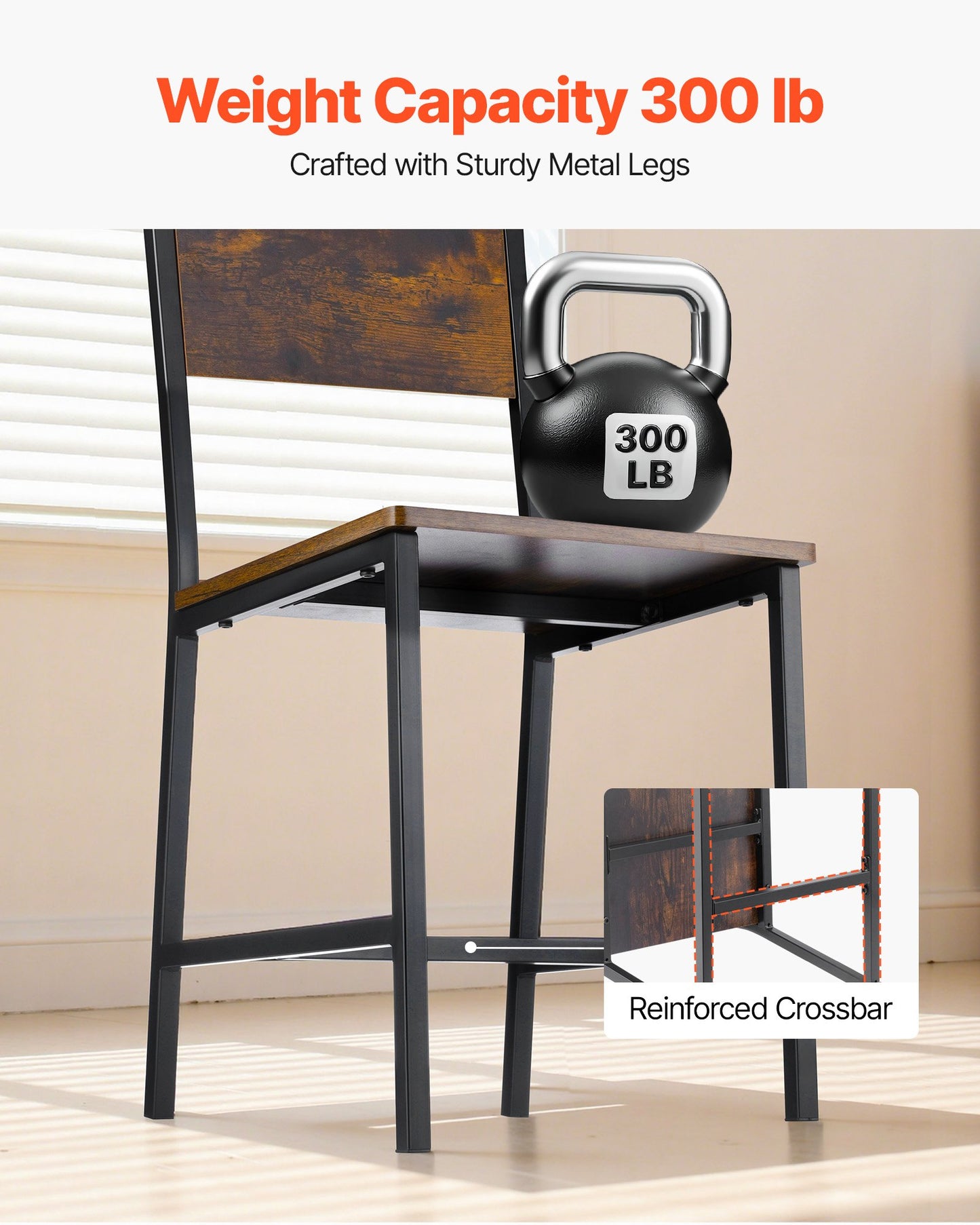 Dining Chairs Set of 4, Wooden Table Chairs with Metal Frame and Backrest, Easy to Assemble Leather Side Chair, Modern Farmhouse Walnut Chair for Kitchen Living Room, Rustic Brown and Black