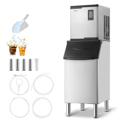 Commercial Ice Maker Machine, 136KG/24H Ice-Making Machine with 136KG Stainless Steel Storage Bin, Auto Self-Cleaning Ice Maker with Touchscreen for Bar Cafe Restaurant Business Commercial
