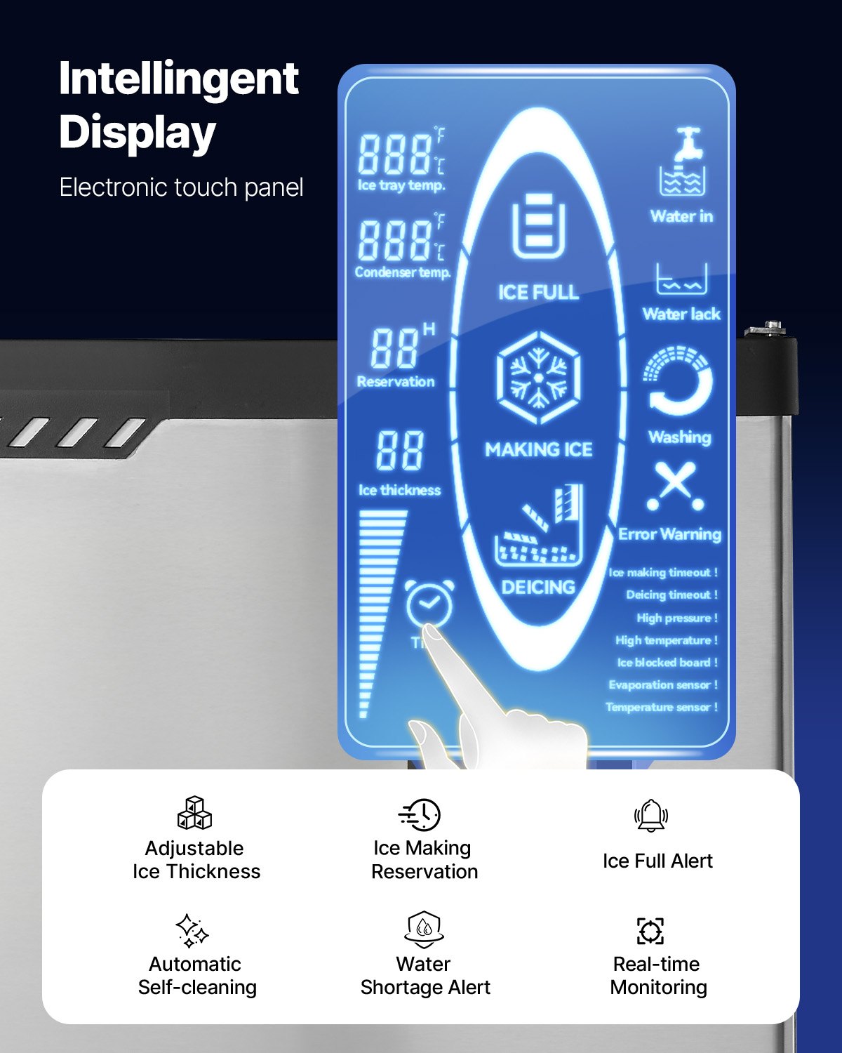 Commercial Ice Maker Machine, 136KG/24H Ice-Making Machine with 136KG Stainless Steel Storage Bin, Auto Self-Cleaning Ice Maker with Touchscreen for Bar Cafe Restaurant Business Commercial