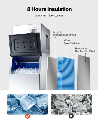 Commercial Ice Maker Machine, 181KG/24H Ice-Making Machine with 136KG Stainless Steel Storage Bin, Auto Self-Cleaning Ice Maker with Touchscreen for Bar Cafe Restaurant Business Commercial