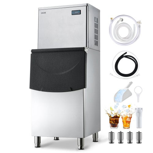 Commercial Ice Maker Machine, 204KG/24H Ice-Making Machine with 113KG Stainless Steel Storage Bin, Auto Self-Cleaning Ice Maker with Touchscreen for Bar Cafe Restaurant Business Commercial