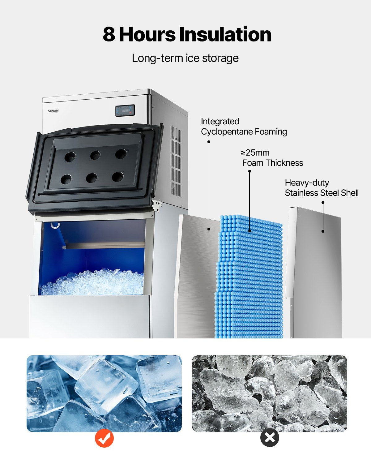 Commercial Ice Maker Machine, 204KG/24H Ice-Making Machine with 113KG Stainless Steel Storage Bin, Auto Self-Cleaning Ice Maker with Touchscreen for Bar Cafe Restaurant Business Commercial
