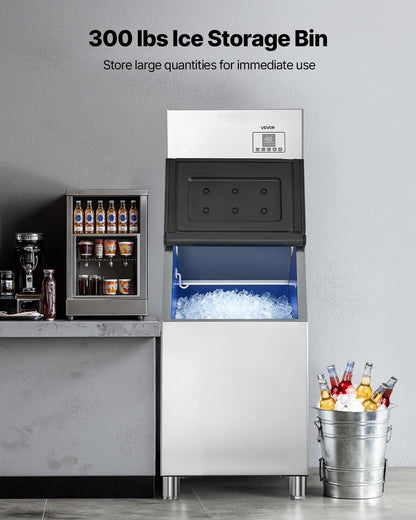 Commercial Ice Maker Machine, 250KG/24H Ice-Making Machine with 136KG Stainless Steel Storage Bin, Auto Self-Cleaning Ice Maker with Touchscreen for Bar Cafe Restaurant Business Commercial