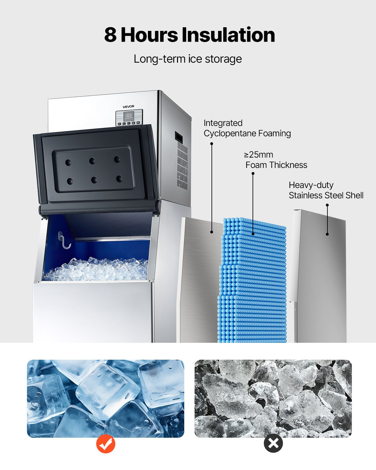 Commercial Ice Maker Machine, 250KG/24H Ice-Making Machine with 136KG Stainless Steel Storage Bin, Auto Self-Cleaning Ice Maker with Touchscreen for Bar Cafe Restaurant Business Commercial