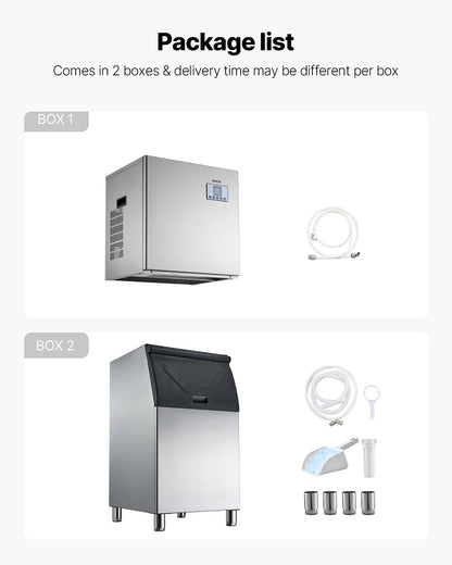Commercial Ice Maker Machine, 250KG/24H Ice-Making Machine with 136KG Stainless Steel Storage Bin, Auto Self-Cleaning Ice Maker with Touchscreen for Bar Cafe Restaurant Business Commercial