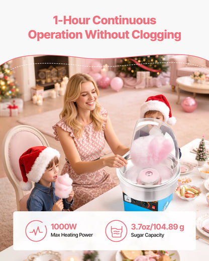 Electric Cotton Candy Machine, 1000W Electric Floss Maker With Cover, Commercial Cotton Candy Machine w/Stainless Steel Bowl & Sugar Scoop, Ideal for Home, Carnival, Birthday, Family Party, Blue
