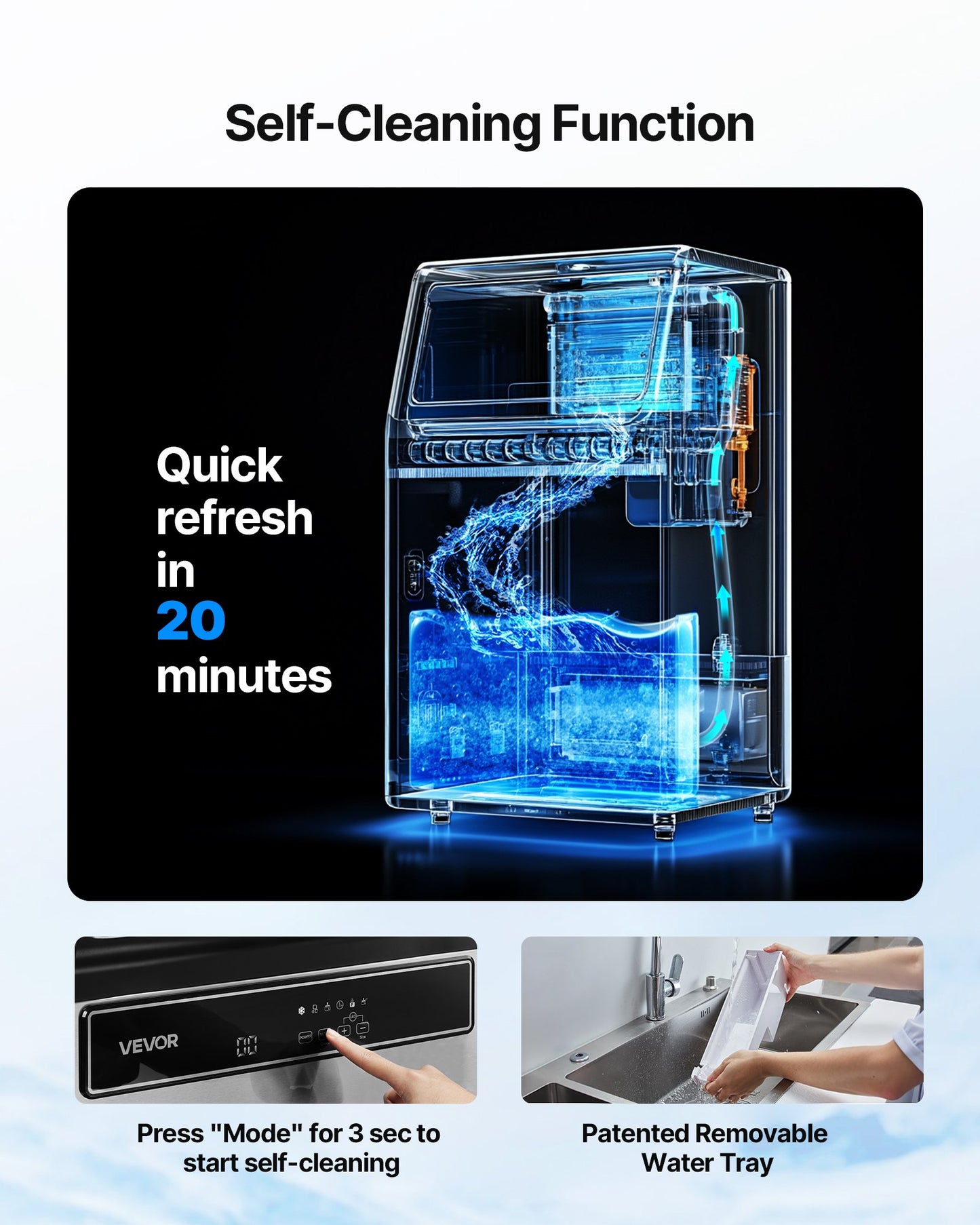 Commercial Ice Maker Machine with Pump, 59 KG/24H with 15 KG Storage, 45 Cubes per Cycle, Freestanding & Under Counter Ice Maker with LED Display & Self-Cleaning, for Home Bar Restaurant