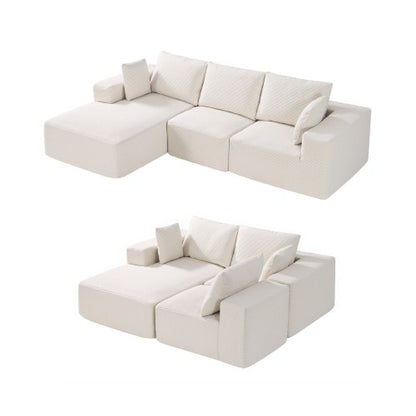 Modular Sectional Sofa, L Shaped Modular Sofa with Chaise, Cloud Sectional Couch with High Rebound Sponge and Density, Upholstered Corduroy Couch with Cushion for Living Room, Apartment, Beige