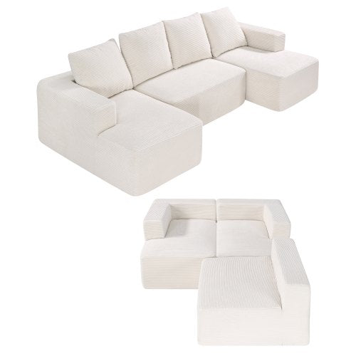 Modular Sectional Sofa, U Shaped Modular Sofa with Chaise, Cloud Sectional Couch with High Rebound Sponge and Density, Upholstered Corduroy Couch with Cushion for Living Room, Bedroom, Beige
