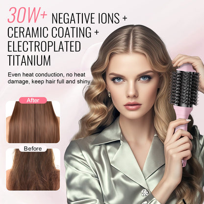 Hair Blow Dryer Brush, Ionic Hot Air Styling Brush with Electroplated Titanium, 2.6" & 2.95" Ceramic Coating Head, 4 in 1 Hair Styler and Volumizer with 4 Temp for Curling Drying Straightening