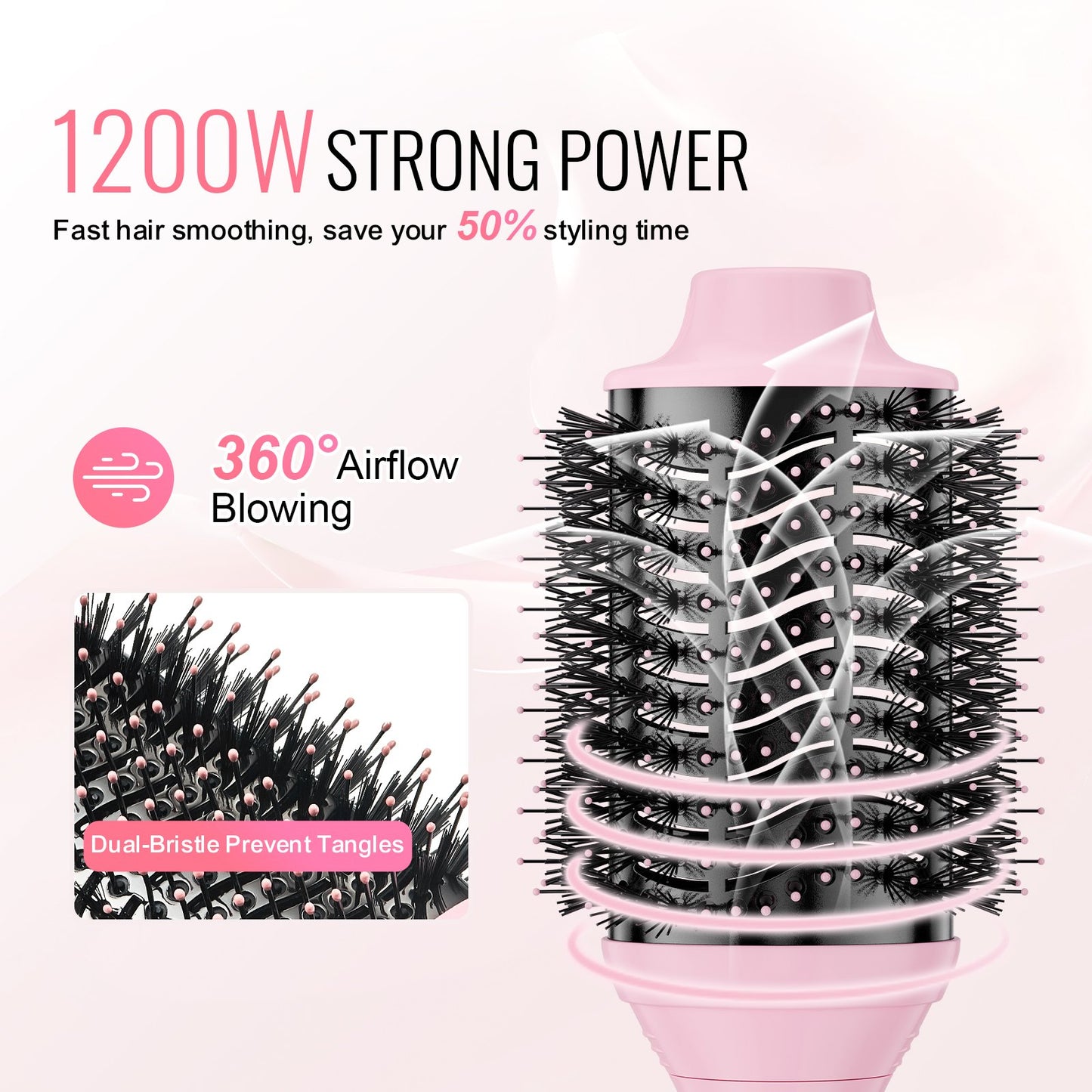 Hair Blow Dryer Brush, Ionic Hot Air Styling Brush with Electroplated Titanium, 2.6" & 2.95" Ceramic Coating Head, 4 in 1 Hair Styler and Volumizer with 4 Temp for Curling Drying Straightening