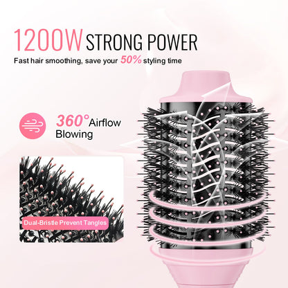 Hair Blow Dryer Brush, Ionic Hot Air Styling Brush with Electroplated Titanium, 2.6" & 2.95" Ceramic Coating Head, 4 in 1 Hair Styler and Volumizer with 4 Temp for Curling Drying Straightening