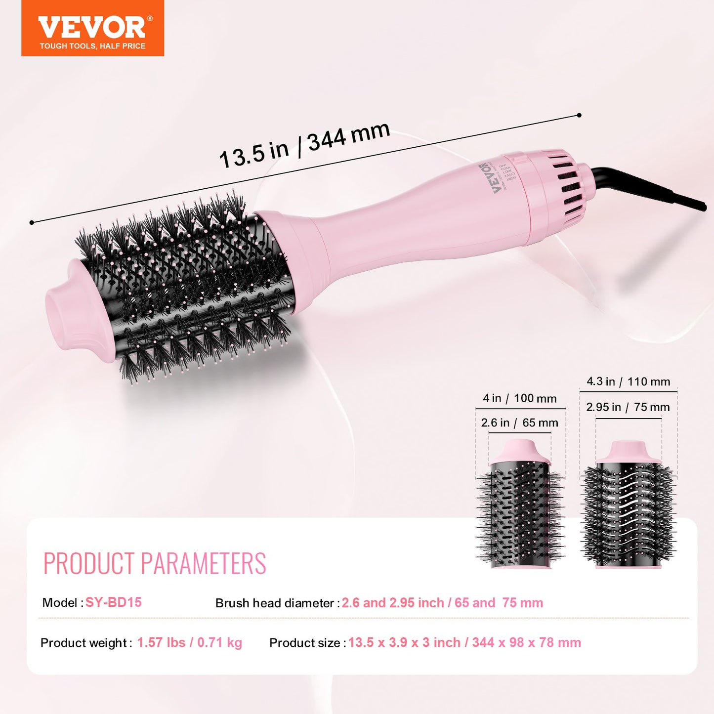 Hair Blow Dryer Brush, Ionic Hot Air Styling Brush with Electroplated Titanium, 2.6" & 2.95" Ceramic Coating Head, 4 in 1 Hair Styler and Volumizer with 4 Temp for Curling Drying Straightening
