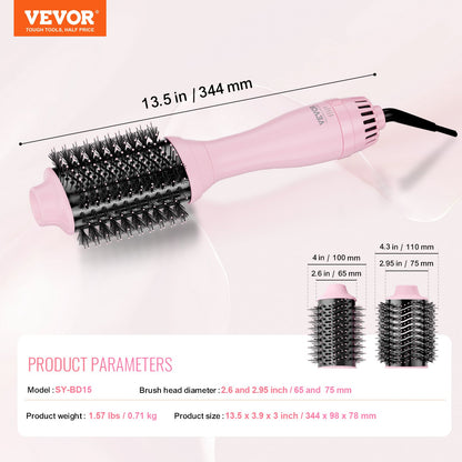 Hair Blow Dryer Brush, Ionic Hot Air Styling Brush with Electroplated Titanium, 2.6" & 2.95" Ceramic Coating Head, 4 in 1 Hair Styler and Volumizer with 4 Temp for Curling Drying Straightening