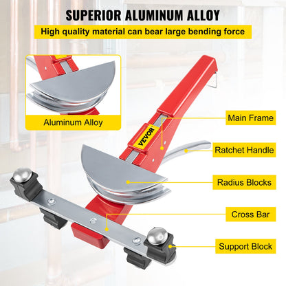 Copper Pipe Bender HVAC Refrigeration Ratcheting Tube Bender 1/4" to 7/8"