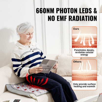 Far Infrared Heating Pad, Amethyst Heating Pad with Jade & Tourmaline Stones, 660nm Photon Light & Negative Ions, 103-159℉ Hot Gemstones Mat with 0-720 Min Timer for Pain Relief (32" x 20")