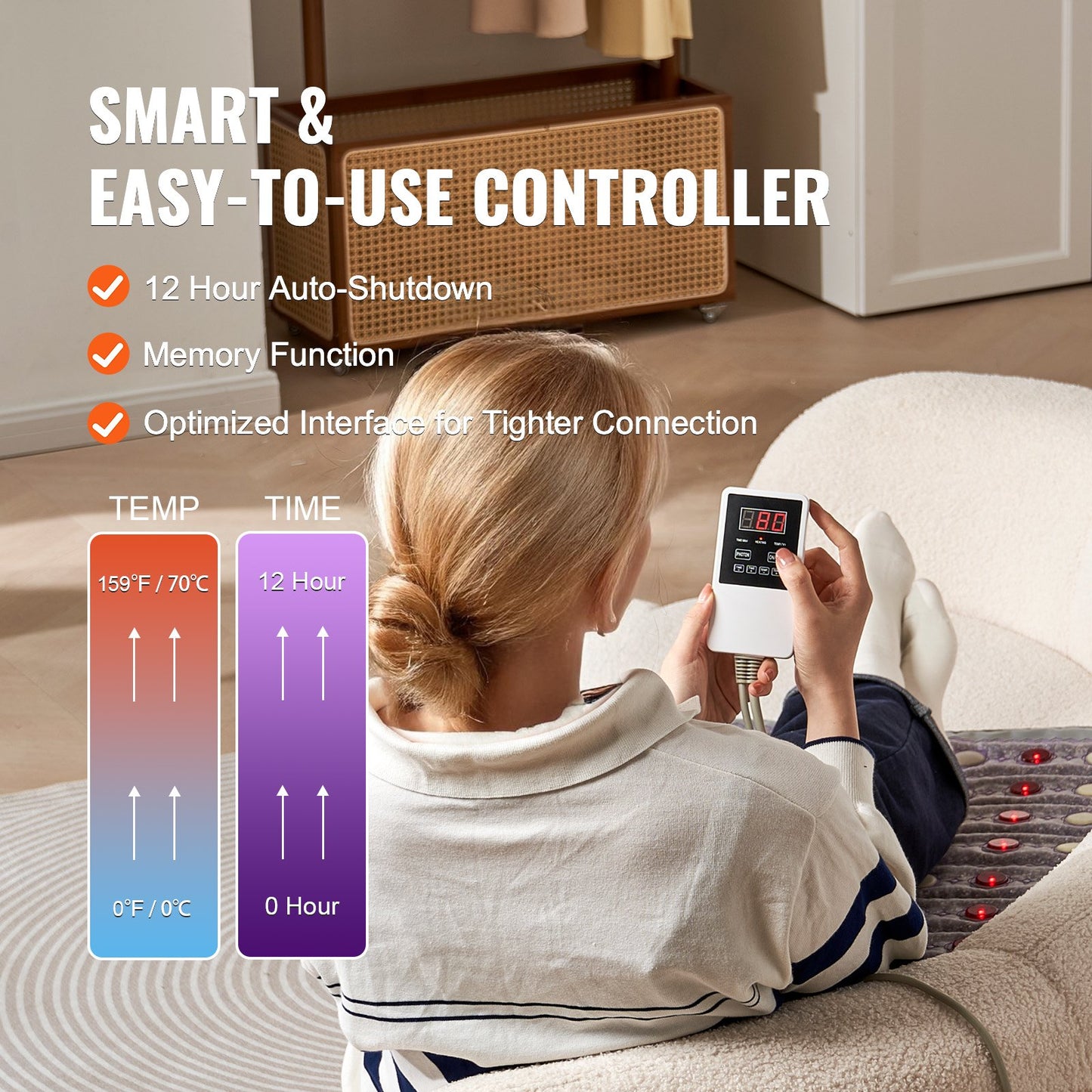 Far Infrared Heating Pad, Amethyst Heating Pad with Jade & Tourmaline Stones, 660nm Photon Light & Negative Ions, 103-159℉ Hot Gemstones Mat with 0-720 Min Timer for Pain Relief (32" x 20")