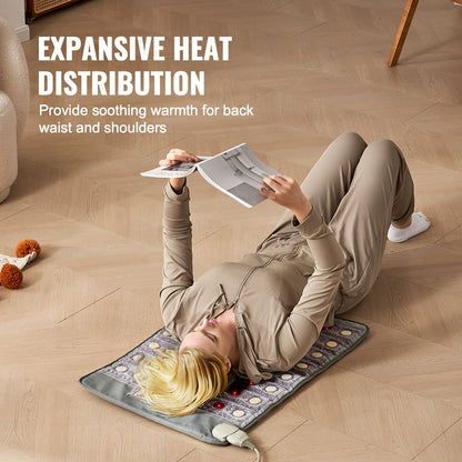 Far Infrared Heating Pad, Amethyst Heating Pad with Jade & Tourmaline Stones, 660nm Photon Light & Negative Ions, 103-159℉ Hot Gemstones Mat with 0-720 Min Timer for Pain Relief (32" x 20")