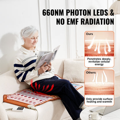 Far Infrared Heating Pad, 103-159℉ Amethyst Heating Pad, 5 Natural Crystal Gemstones Mat with 660nm Photon Light, Negative Ions, 0-720 Min Timer for Back Waist Shoulder Pain Relief (40" x 20")